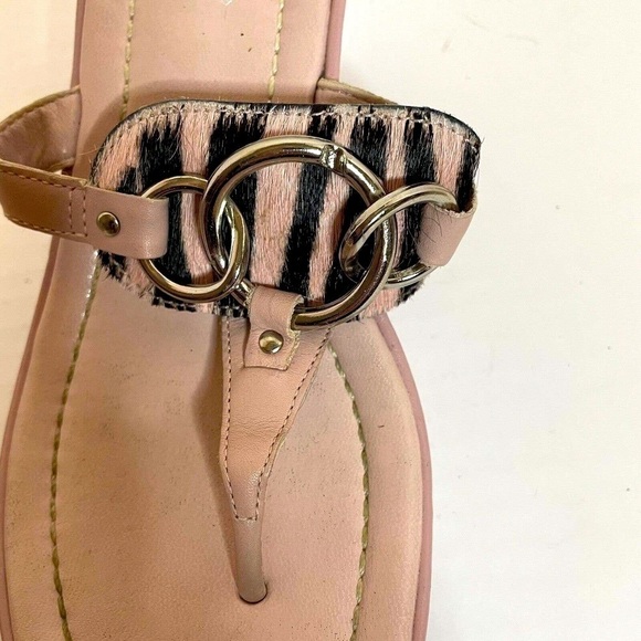 Franco Sarto Gitana Leather Wedge Sandal Pink 6M Animal Print Accent. - Picture 7 of 8
